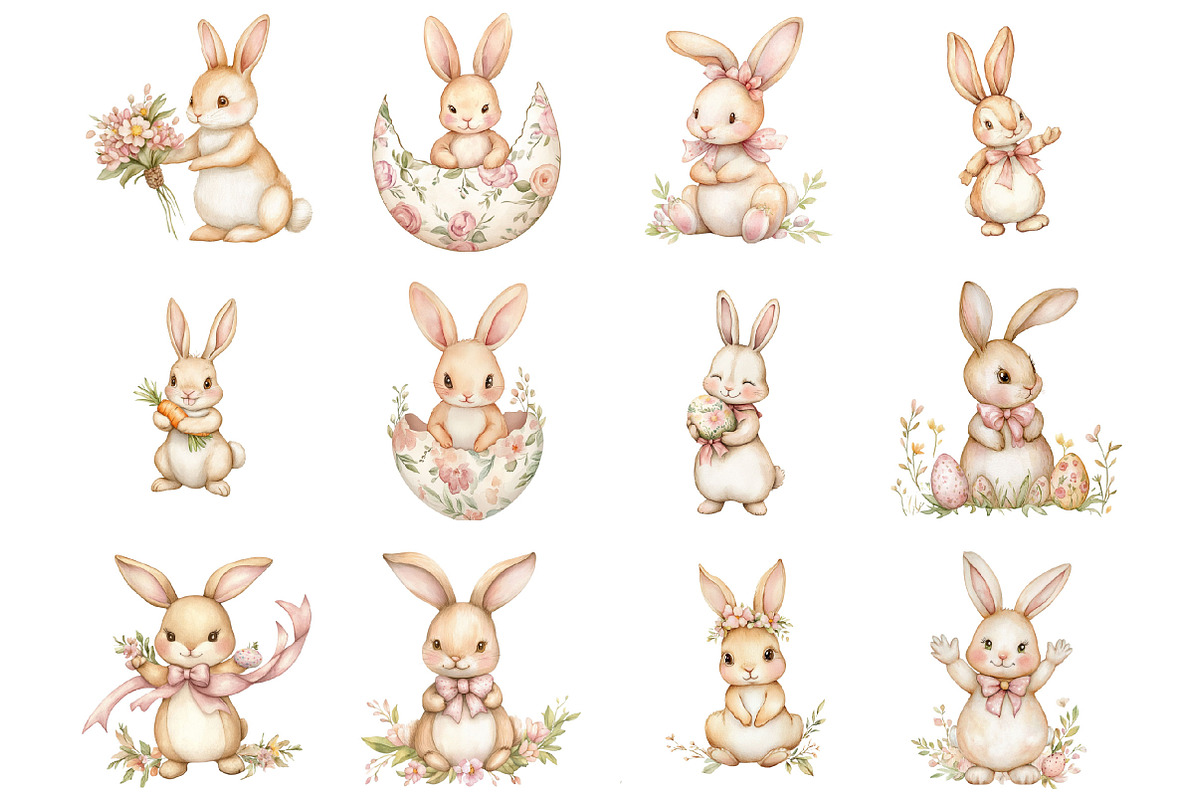 Easter clipart with rabbits, an Illustration by Designking (Photo 2 of 4)