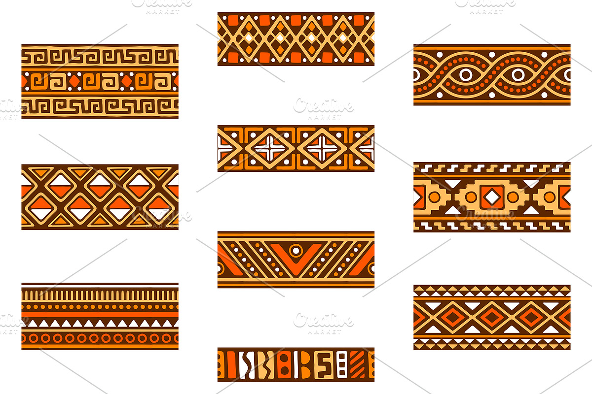 African seamless borders set., a Pattern Graphic by incomible