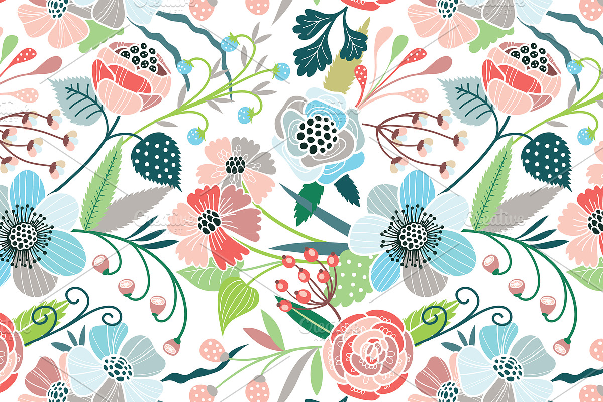 Seamless floral pattern + bonuses!, a Pattern Graphic by Purple Platypus (Photo 2 of 7)