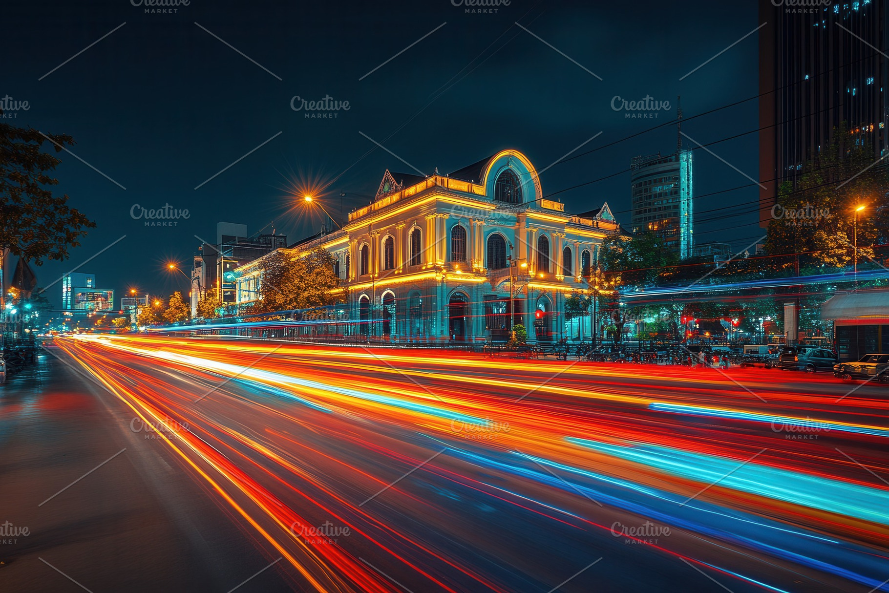 Evening traffic lights in motion, a Photo by Pavel_design