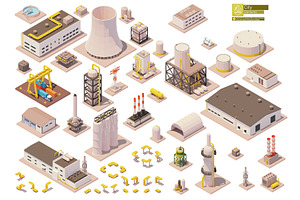 Vector isometric factory buildings, an Illustration by tele52