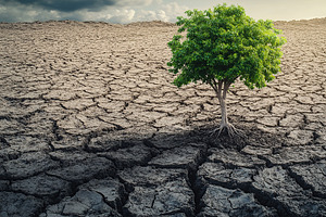 Green tree growing from arid soil, global warming, a Nature Photo by AlyaAnd