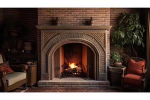 warmth brick fireplace ai generated, an Architecture Photo by pikepicture