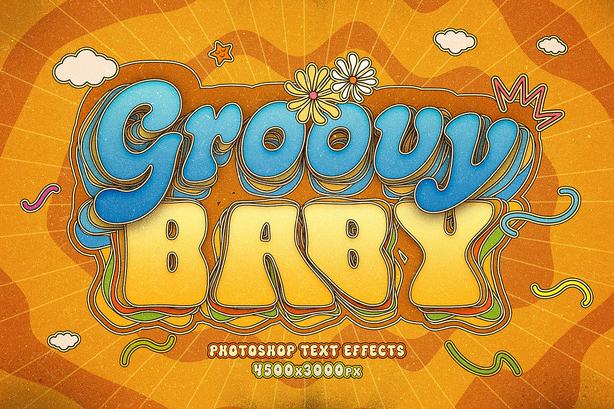 Retro Groovy Text Effects, a Layer Style Add-On by Andrew Skoch Design (Photo 7 of 9)