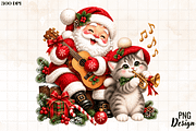 Santa Playing Guitar with Cat PNG, an Object Graphic by Cut File (Thumbnail 1 of 2)