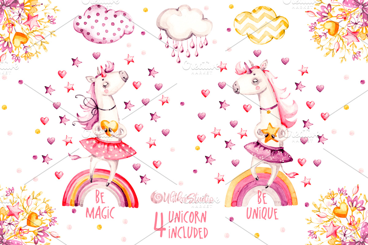 Unicorns Life. Watercolor collection, an Animal Illustration by UlitkaStudio (Photo 3 of 29)