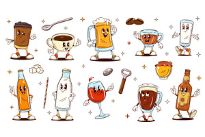 Groovy cartoon drink and beverage, a Food Illustration by Vector Tradition