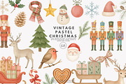 vintage pastel christmas clipart set, a Decorative Illustration by Patishop Art (Thumbnail 1 of 9)