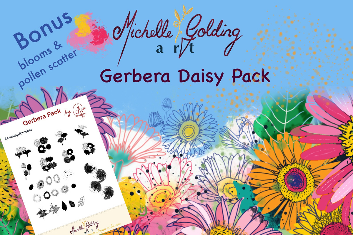 Gerbera Daisy Brush Pack Procreate, a Brush Add-On by Michelle Golding Art