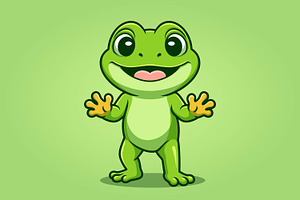 Smiling Frog Waving Friendly Cartoon, an Animal Illustration by Gumrega Studio