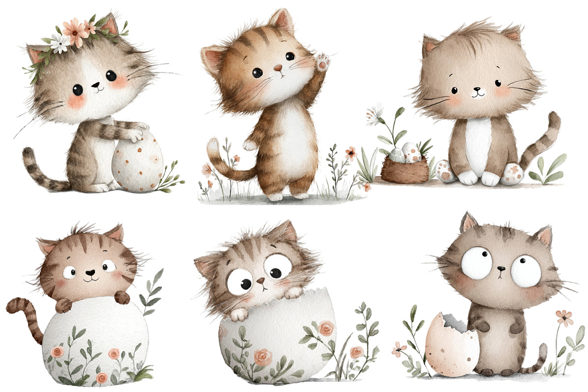 Watercolor Cats, Floral Kittens, an Illustration by Designworld (Photo 2 of 3)