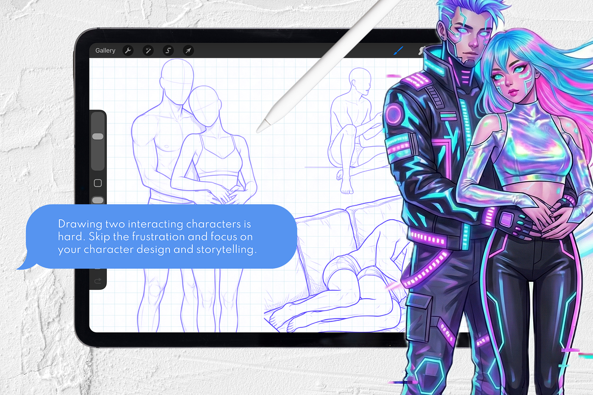 65 Couple Poses • Procreate Stamps, a Brush Add-On by Selentaori Studio (Photo 4 of 10)