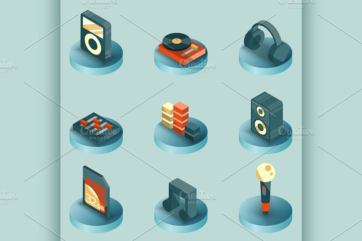 DJ color isometric icons, a Technology Illustration by Netkoff