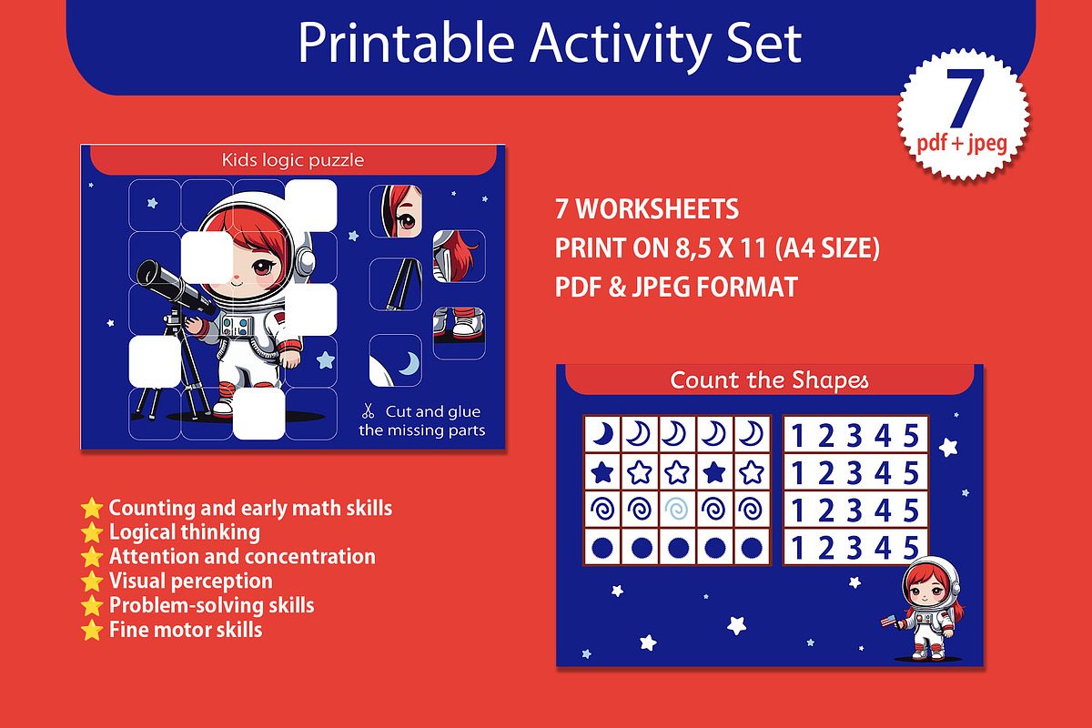 Outer Space Learning Games for Kids, a Stationery Template by L- design studio (Photo 3 of 4)