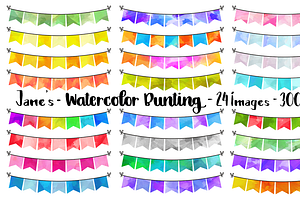 Watercolor Bunting Clipart, a Seasonal Illustration by DigitalArtsi