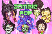 Watercolor Zombie Pop Illustrations, an Illustration by Dapper Dudell (Thumbnail 1 of 5)