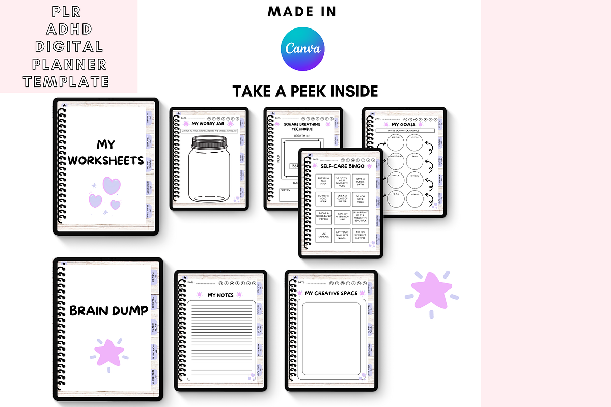 Canva ADHD Digital Planner, a Stationery Template by DigitalbossCreations (Photo 5 of 7)