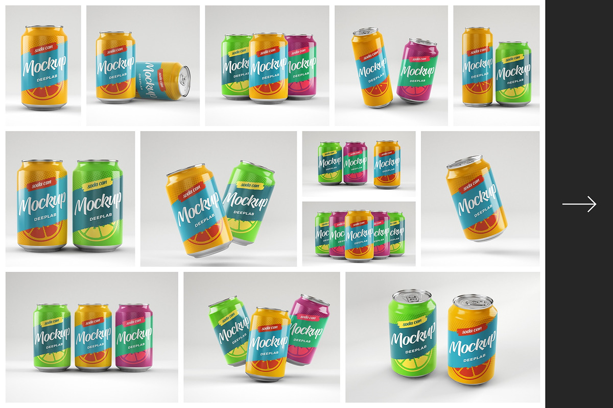 Soda Can Mockup Set, a Packaging Mockup by Deeplab (Photo 2 of 17)