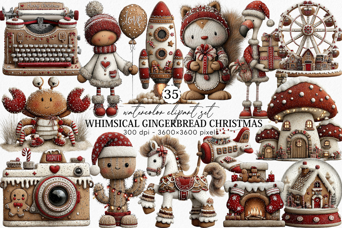 Gingerbread Christmas Clipart, an Illustration by Canvas Craft (Photo 1 of 6)