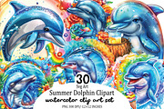 Watercolor Summer Dolphin Clipart Bu, an Illustration by SVGArt (Thumbnail 1 of 9)