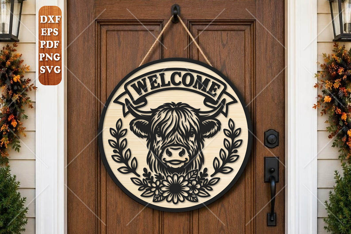 Highland Cow Welcome Laser Cut SVG, an Object Graphic by Canvas Craft (Photo 1 of 3)