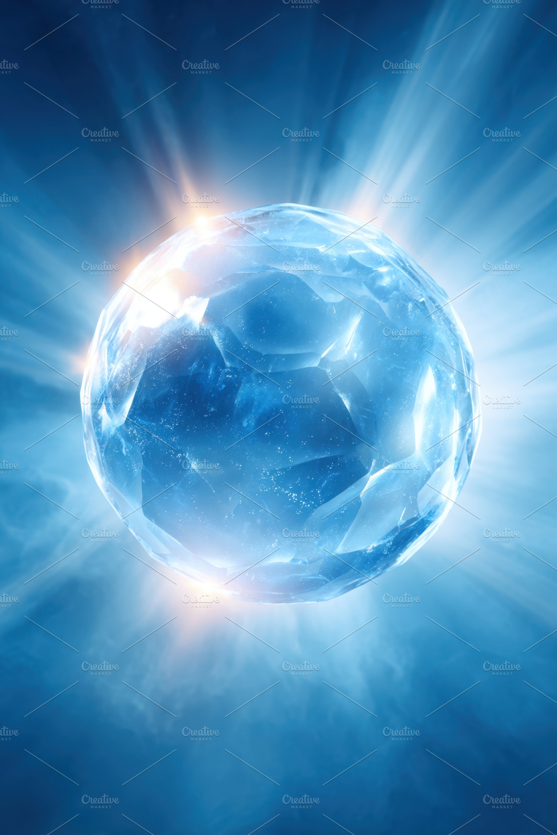 Glowing blue crystal sphere with radiant light, an Abstract Photo by AlyaAnd