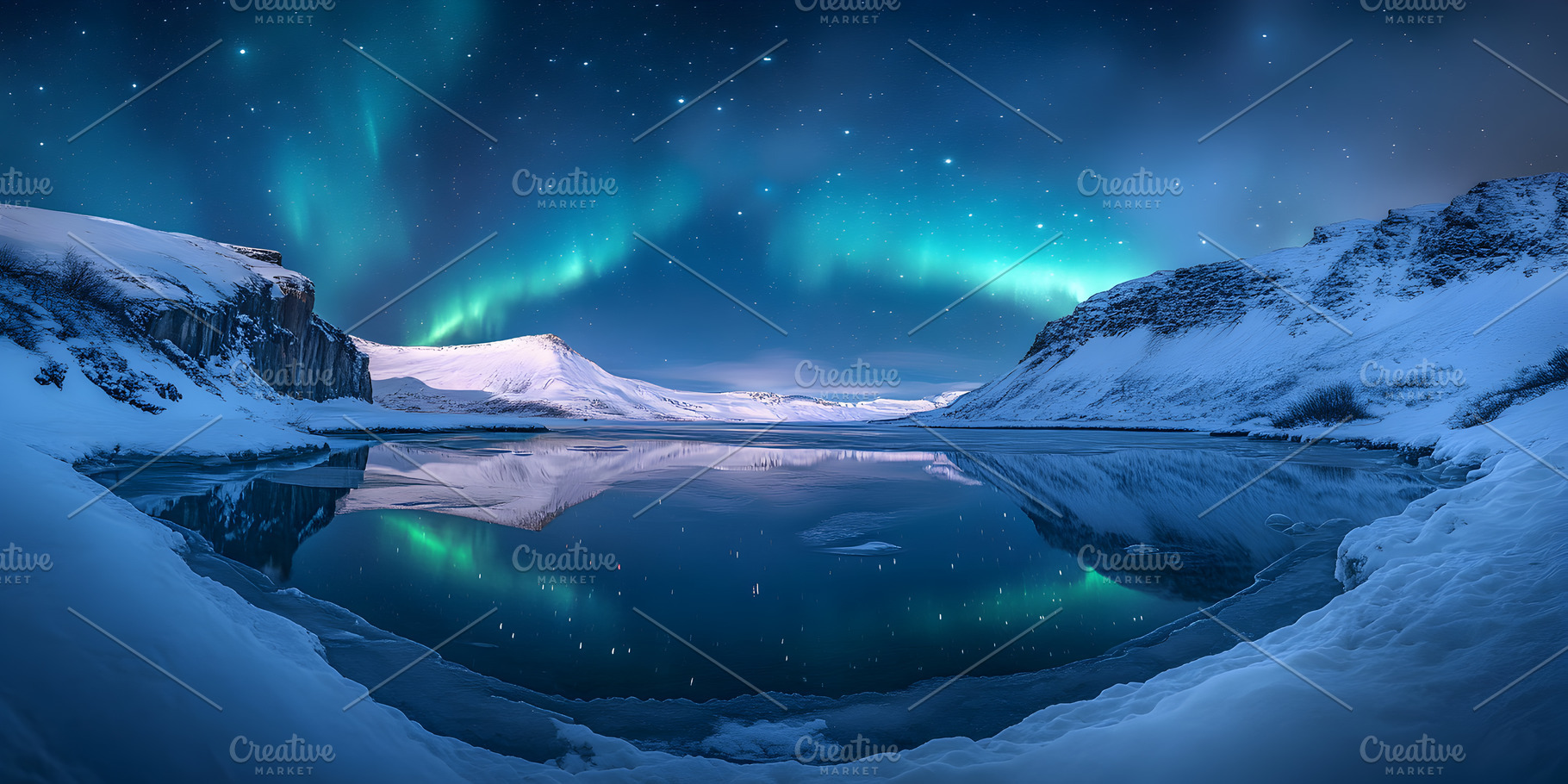 Northern lights over snowy mountain, a Nature Photo by Photostock