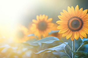 Sharp sunflower in foreground with vivid yellow petals and detai, a Nature Photo by José Manuel Gelpi