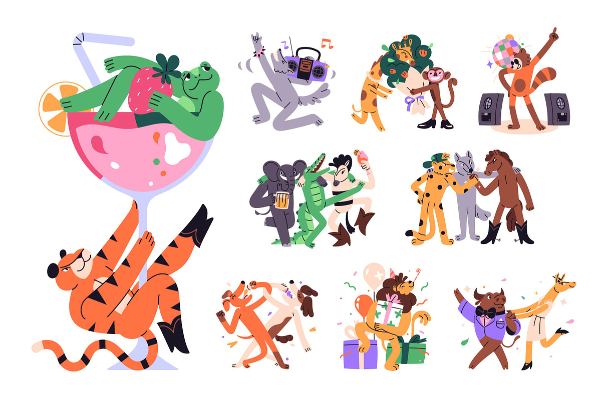 Party animals celebrate holiday set, an Animal Illustration by PaperTrident (Photo 1 of 22)