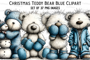 Christmas Teddy Bear Blue Clipart, an Illustration by Craft Nest