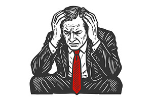 Stressed Businessman Holding Head in, a Person Illustration by AlexArt
