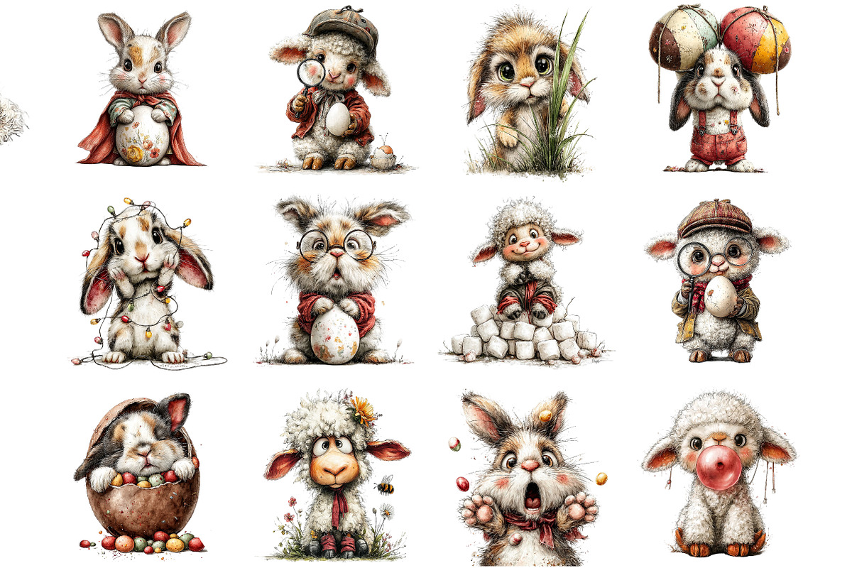 Funny Easter Lamb Bunny Clipart, an Illustration by DreamArtGraphic (Photo 2 of 5)