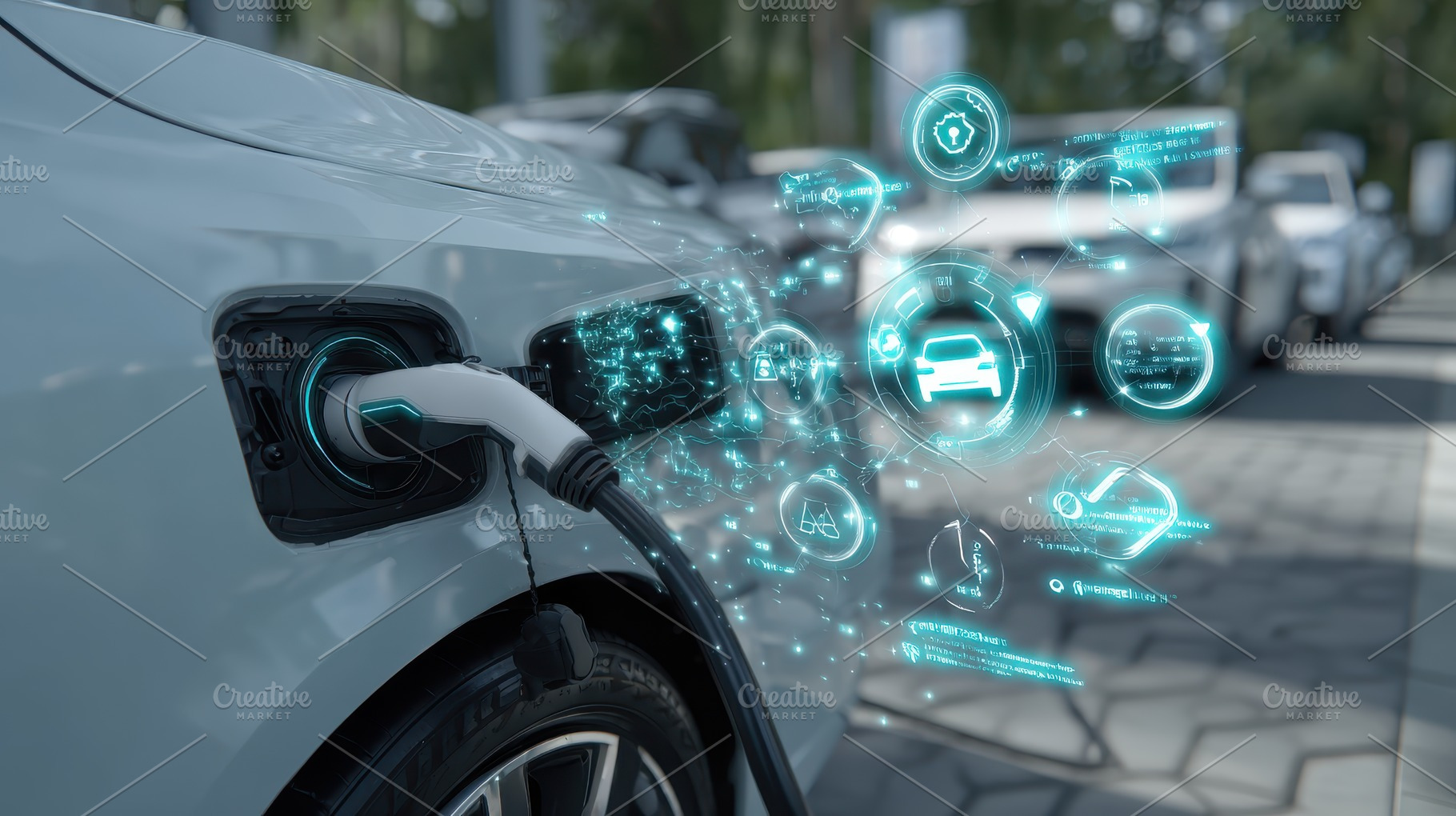 Electric Vehicle Charging Futuristic, a Photo by Pixeness Studio