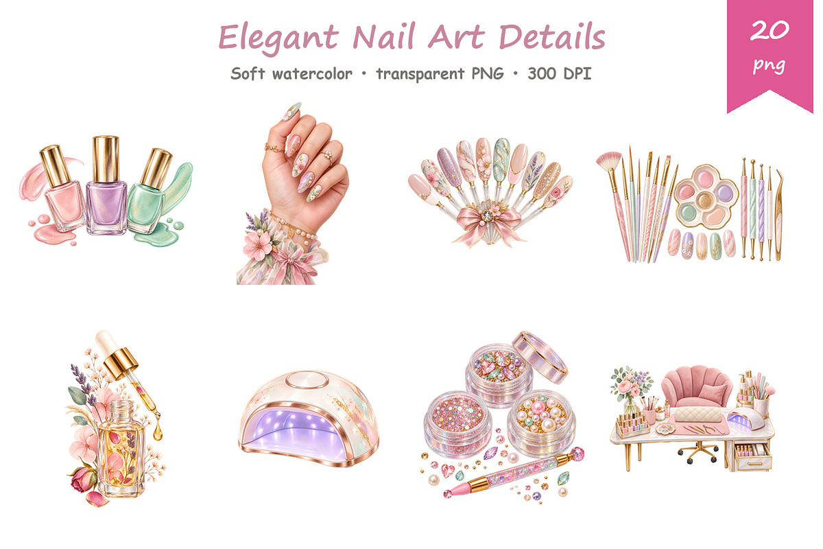 Watercolor Nail Art Clipart, a Decorative Illustration by BerryPieArt (Photo 3 of 4)