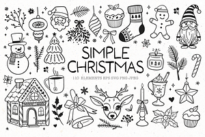 Hand drawn Christmas, vector doodles