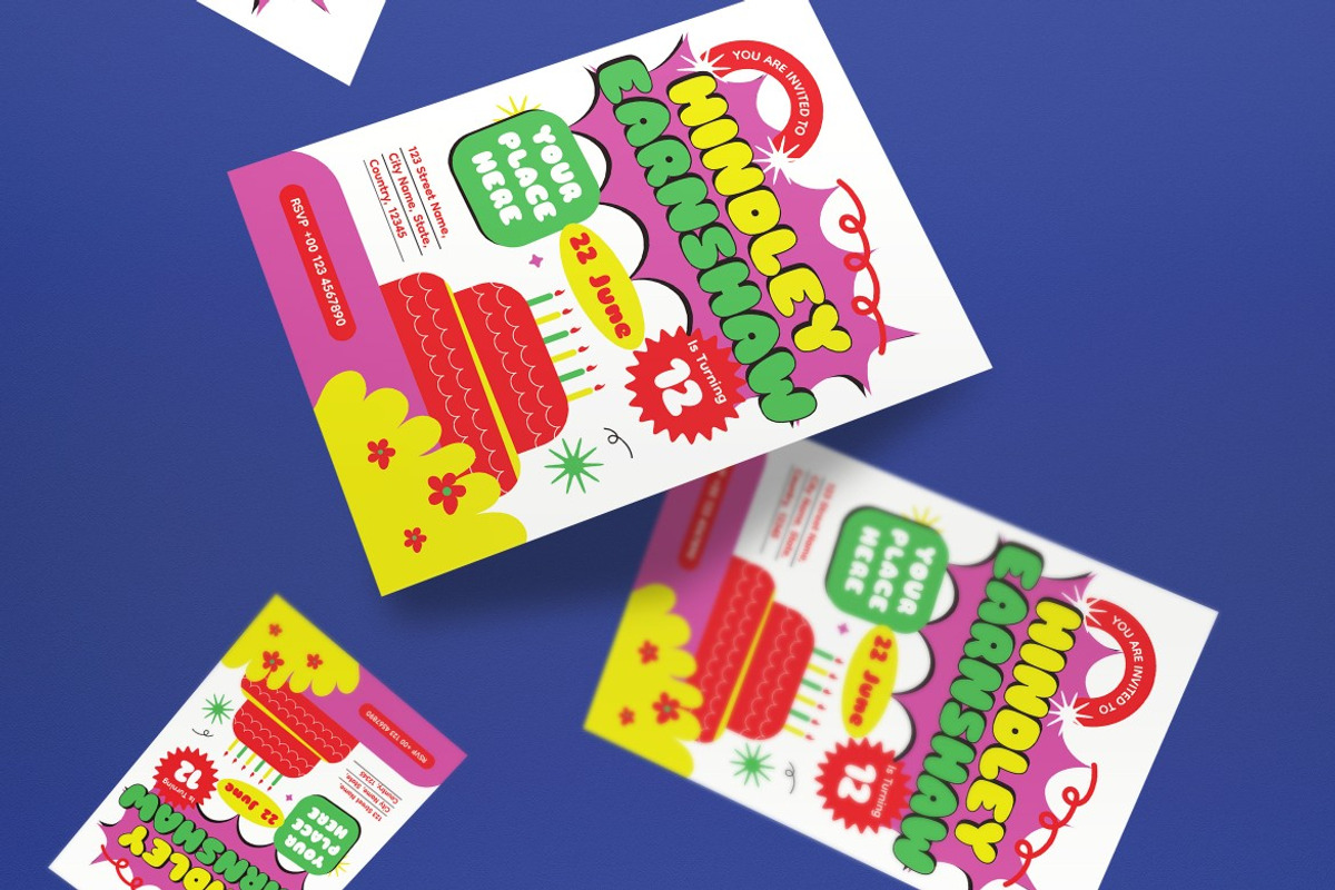 Blue Pink Kids Birthday Invitation, an Invitation Template by graphicook (Photo 2 of 3)
