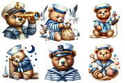 Bear Sailor Clipart,Nautical Clipart, an Illustration by Watercolor design (Thumbnail 2 of 4)