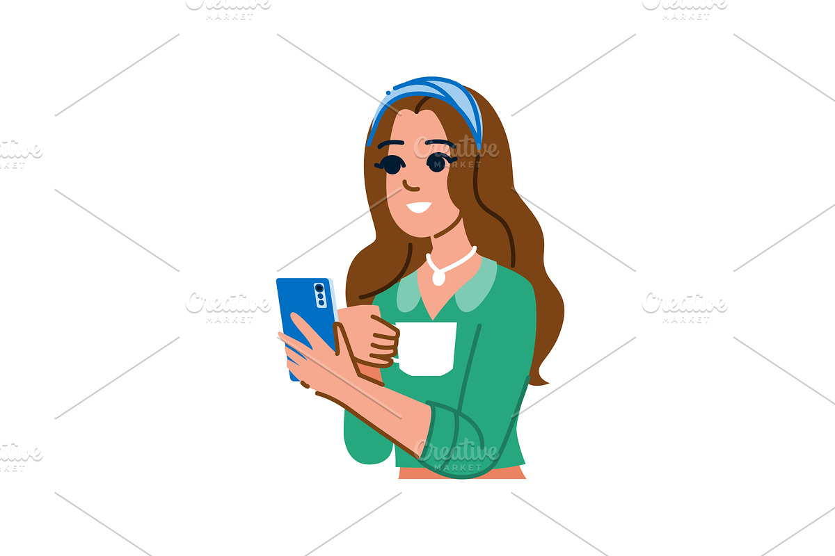 Smiling woman using smartphone and, a Technology Illustration by pikepicture