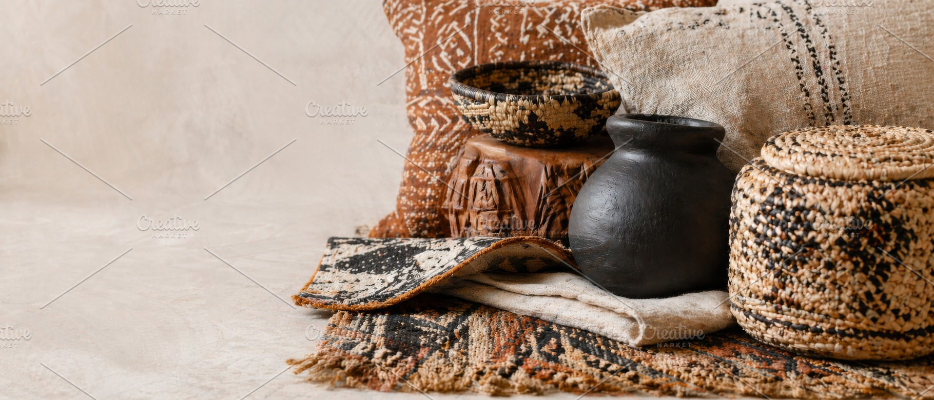 Afrobohemian home interior design featuring eclectic decor and t, a Photo by Dvoevnore photos