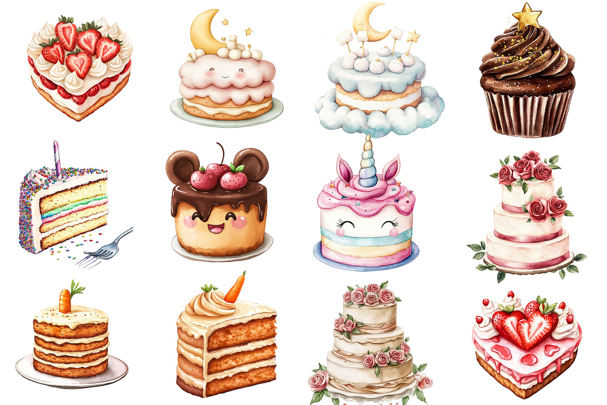 Watercolor Cake Clipart PNG, an Illustration by Watercolor design (Photo 2 of 5)