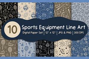 Sports Equipment Line Art Patterns, a Pattern Graphic by Drafts n Doodles