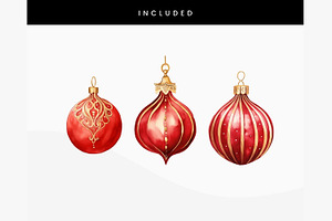 Watercolor Christmas Ornaments Red