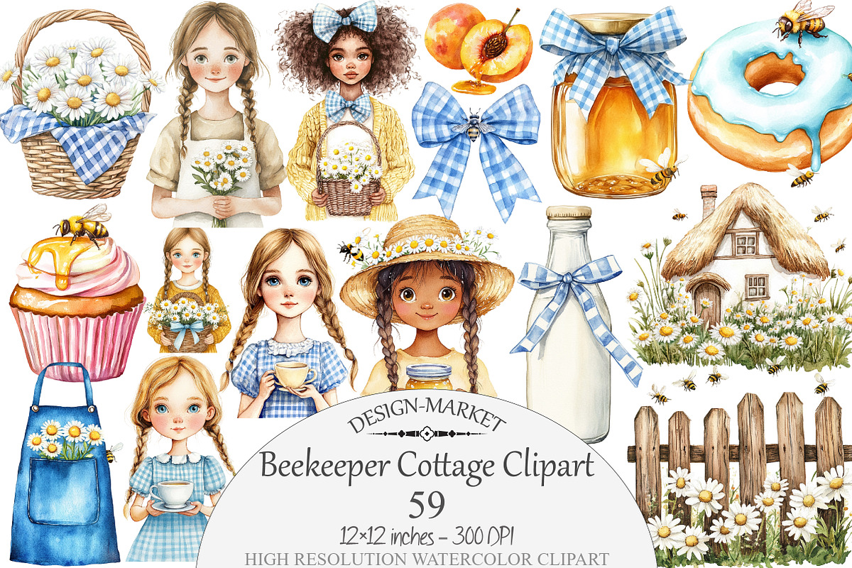 Watercolor Beekeeper Cottage Clipart, a Seasonal Illustration by Design Market (Photo 1 of 5)