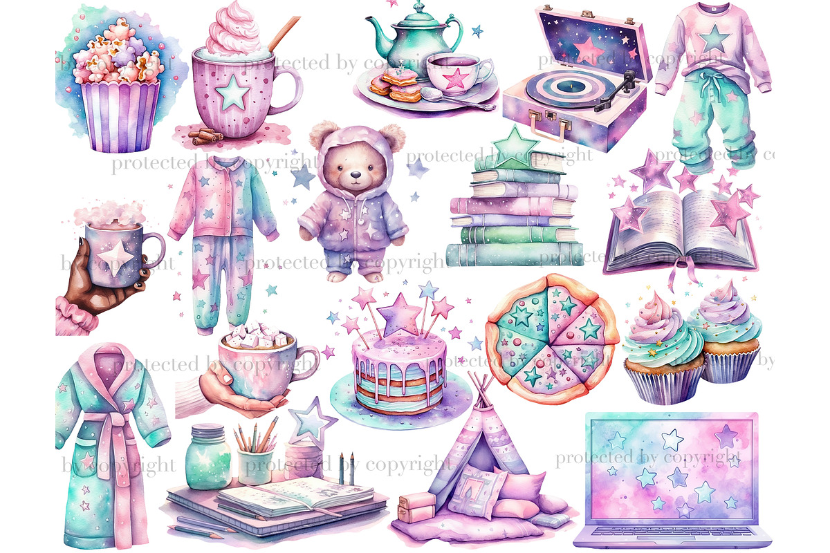 Pajama Party Clipart Galentines Day, a Decorative Illustration by GlamArtZhanna (Photo 2 of 5)