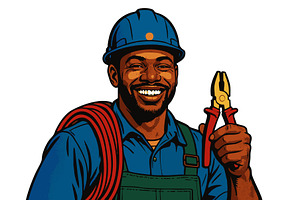 Smiling male Electrician Holding, an Illustration by AlexArt