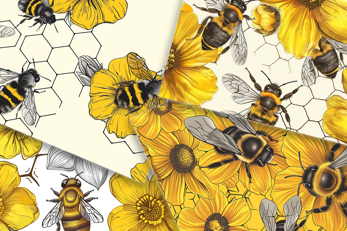 Seamless Honey Bee Digital Paper, a Pattern Graphic by Fun Digital