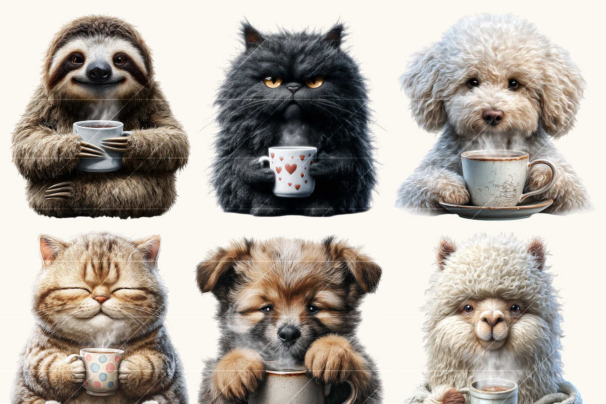 Animals with Coffee Clipart, an Animal Illustration by Design Scotch (Photo 6 of 9)
