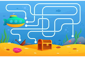 Submarine maze game. Help underwater, an Education Illustration by Valerie Bodnar