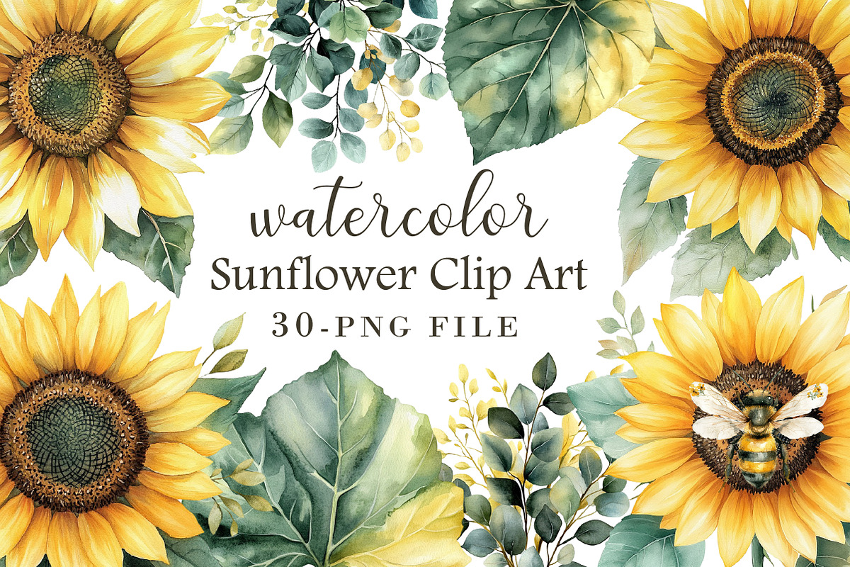 Sunflower Watercolor Clip Art, an Illustration by Libby Wishes (Photo 1 of 6)