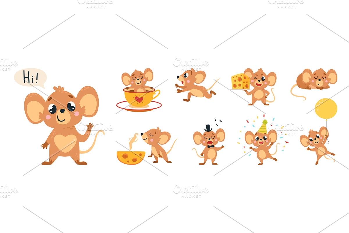 Funny mice. Cartoon mouse with, an Animal Illustration by LadadikArt